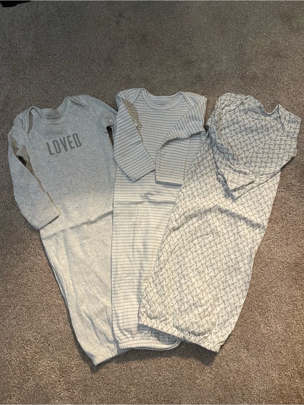 Carter's Baby Sleeper Gowns in Light Gray and White Patterns